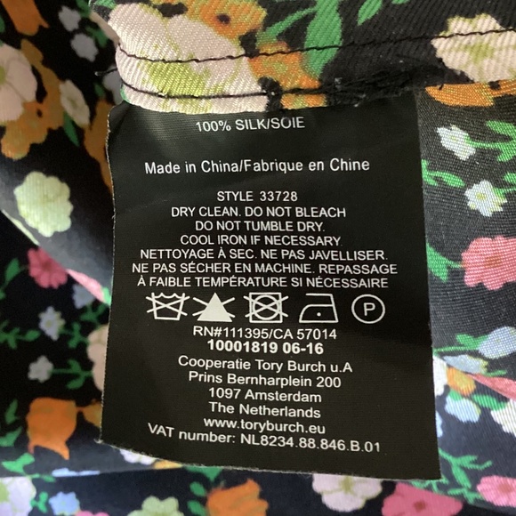 Tory Burch Ryder Black Floral Print Silk Sleeveless Shirtdress Elastic Waist Sz8 - Picture 8 of 8